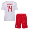 Baby Fußballbekleidung Dänemark Mikkel Damsgaard #14 Auswärtstrikot EM 2024 Kurzarm (+ kurze hosen)
